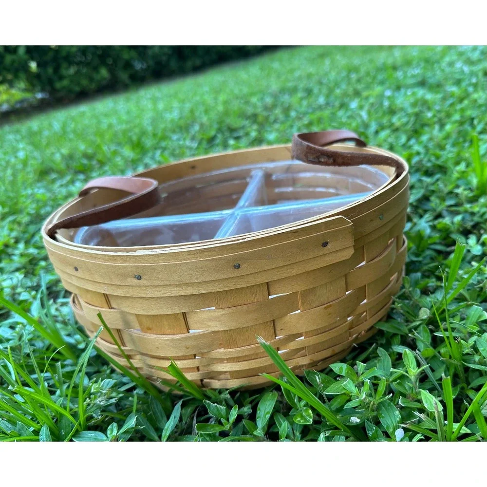 Longaberger Handwoven Round Basket Divided Plastic Liner farmcore vtg